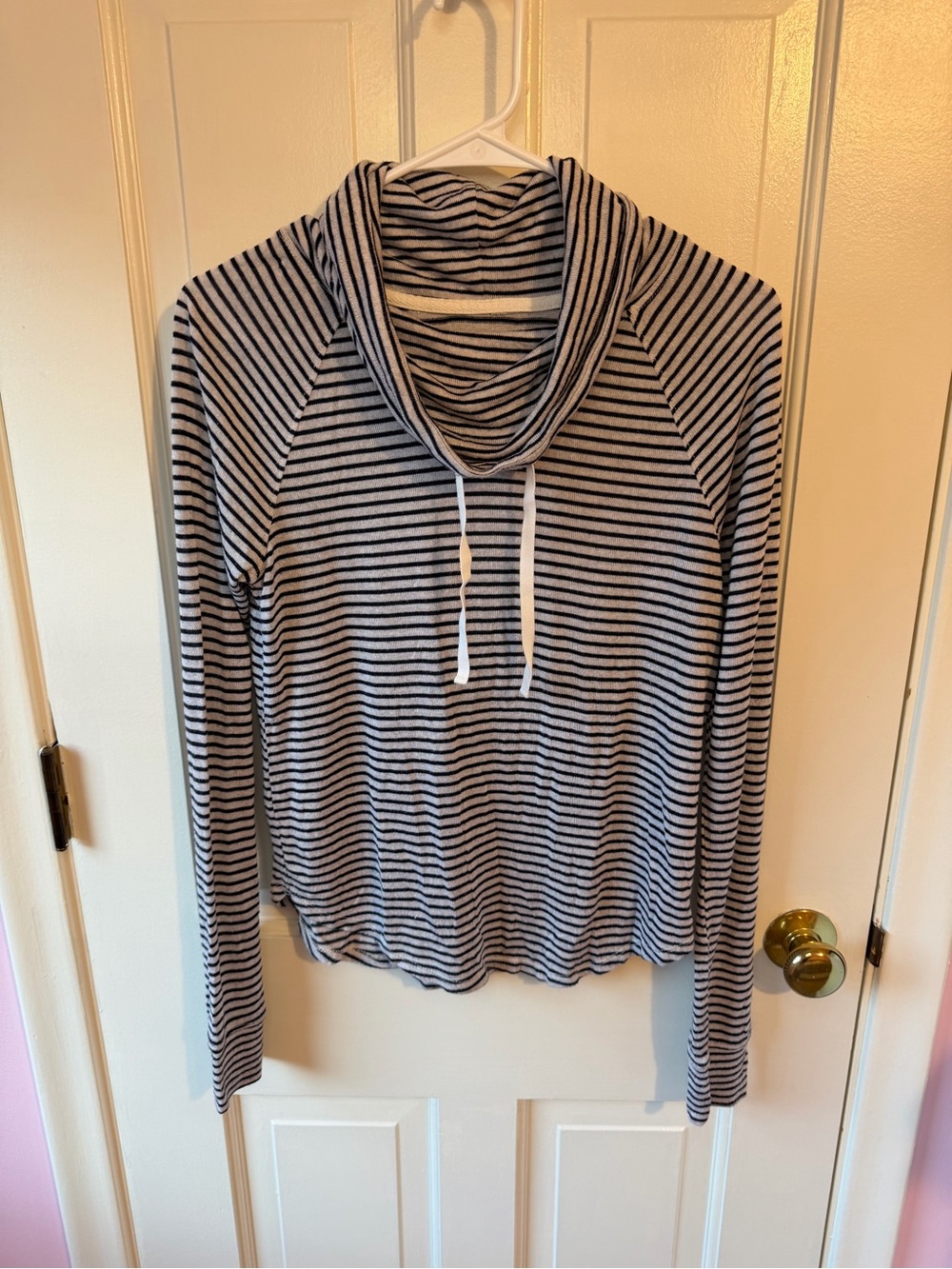 Hollister Navy and Gray Striped Cowl Neck Shirt